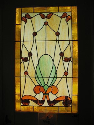 Stained glass in master bathroom